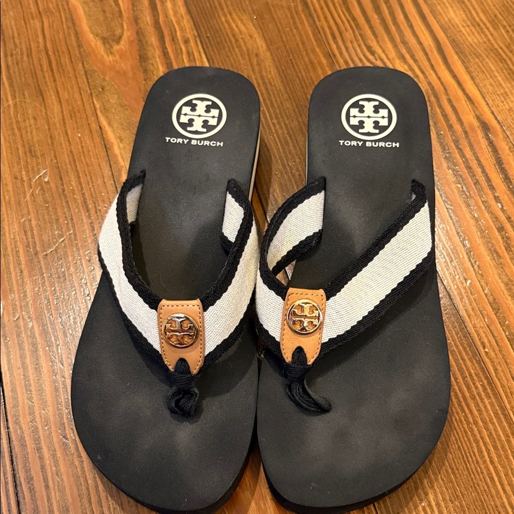 Tory Burch Black and Ivory Sandals